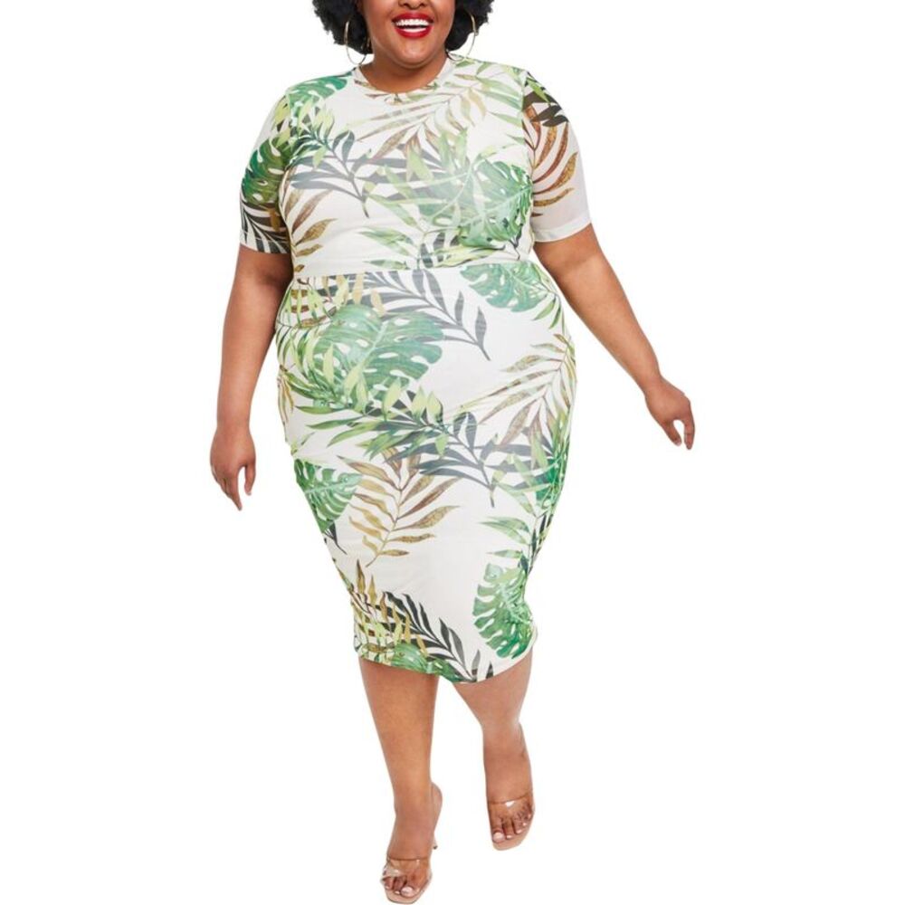 Nina Parker Womens Plus Size Trendy Mesh Midi Dress, NWT
